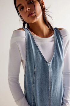 We The Free High Roller Shortall | Free People Free People Sweater Outfit, Denim Short Jumpsuit, High Roller, Short Sleeve Romper, Simple Tees, Bright Eyes, Knit Sweatshirt, Free People Sweater, Denim Overalls