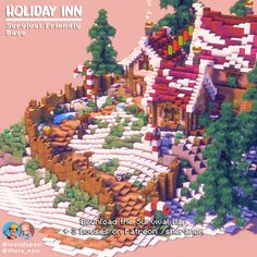 Hallo there! It's a holiday season so I thought it would be a perfect time to share this adorable Holiday Village!  It has 3 cozy houses, on of them is a diner and 2 other are for your guests to stay! This survival friendly build is just perftct for this time of the year :) Download the whole map and assets on my Patreon <3 Happy Holidays! Cozy Houses, Holiday Village, Holiday Inn, Time Of The Year, Cozy House, Happy Holidays, Diner, Holiday Season