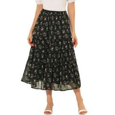 It is a perfect piece to pair with a crop top or basic tee and sneakers for a stunning day look or styled with sandals to go out!
Versatile floral skirt for daily casual style, or eye-catching piece as a chiffon skirt.
This long chiffon skirt creates an effortlessly elegant silhouette with its cinched waist and tiered hem.
This A-line skirt features a dainty floral print, ruffle ruched, tiered design, and in a perfect ankle length.
Cut from chiffon fabric and soft lining with a flowy silhouette Rayon Tiered Skirt With Floral Print, Chic Floral Print Tiered Skirt, Ditsy Floral Print Tiered Skirt, Black Floral Print Flowy Skirt, Black Floral Print Tiered Skirt, Picnic Skirt, Long Chiffon Skirt, Long Floral Skirt, Ruffle Maxi Skirt