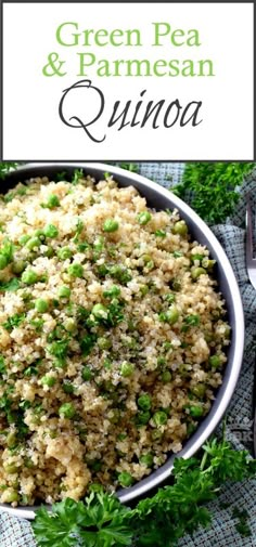 green pea and parmesan quinoa in a bowl