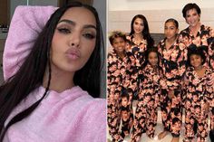 kimye and her family wearing matching pajamas