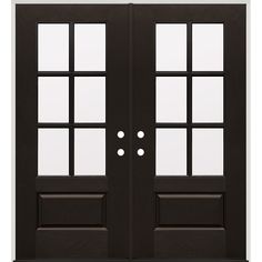 6-Lite Finished Fiberglass Prehung Double Door Unit #5205 - Door Clearance Center 96 In Black Double Door Entryway, Double Front Doors With Glass Panels, Fiberglass Double Entry Doors, Steel Patio Doors, Basement Door, Double Front Entry Doors, Double Door Entryway, Basement Doors, New Front Door