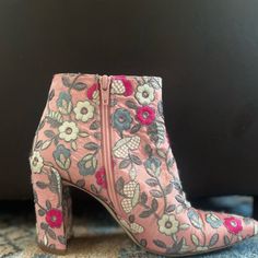 Beautiful Embroidered Pink Stuart Weitzman Heeled Booties. They Are An 8 1/2 And Are True To Size. I’ve Worn Them A Few Times. They Are So Cute And Super Comfortable. I’m Open To Offers. Spring Pink Embellished Boots, Pink Pointed Toe Heels With Floral Print, Pink Embellished Ankle Strap Heels, Pink Floral Print Pointed Toe Heels, Pink Ankle-high Western Boots, Stuart Weitzman Heels, Stuart Weitzman Shoes, Shoes Heels Boots, Stuart Weitzman