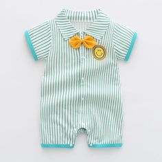 Baby Gentleman Striped Romper Children's Clothing - PrettyKid Spring Onesie With Cartoon Print For Playwear, Spring Cartoon Print Onesie For Playwear, Summer White Onesie For Bedtime, White Summer Onesie For Bedtime, White Short Sleeve Onesie For Bedtime, White Summer Bedtime Onesie, Playful Short Sleeve Jumpsuits And Rompers For Playwear, White Cartoon Print Jumpsuits And Rompers For Spring, White Cartoon Print Jumpsuits For Spring