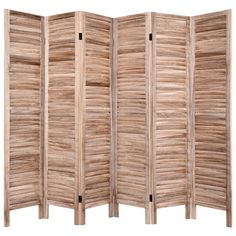 the room divider is made out of wood and has four panels on each side