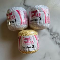 3 Balls Of Aunt Lydia’s Crochet Thread. 2 White, 1 Maize. Crochet Thread, Maize, Thread Crochet, Color White, Bundles, Thread, Crochet, White, Color