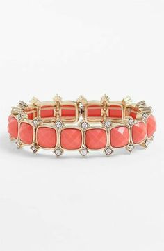 Coral Fashion, Coral And Gold, Color Coral, Italian Charm Bracelet, Anne Klein, Stretch Bracelet, Cute Jewelry, Stretch Bracelets