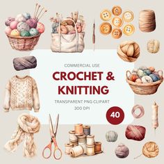 watercolor crochet and knitting clipart