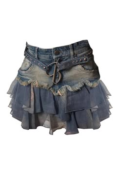 y2k denim skirt, denim skirt, jeans skirt, ruffle demin skirt, ruffle jeans skirt Coquette 2000s, 2000s Coquette, Patchwork Denim Skirt, Grunge Design, Women Korean Fashion, Mini Denim Skirt, Coquette Y2k, Streetwear Grunge