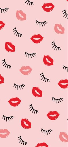 red lips and eyelashes on a pink background