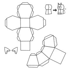 an origami cat is shown in black and white, with the outlines for it