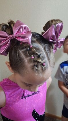 Competition Gymnastics Hair, Girls Gymnastics Hair, Gymnastics Hair For Practice, Active Hairstyles, Gymnastics Shorts, Dance Convention