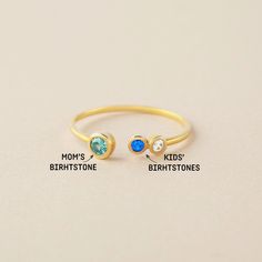 "♥ Custom Birthstone Ring ♥ Customed by kids' birthstones, this beautiful and dainty ring is a perfect gift for your mom or your loved one. P R O D U C T ∙ I N F O * Material: Solid 925 Sterling Silver * Finishing: Silver - Yellow Gold - Rose Gold * Up to 1 big stone, 5 small stones * Big stone measures approx. 1/8'' (3mm) , Small stones measure approx. 1/16'' (2mm) H O W * T O * O R D E R 1. Select the drop-down option you want 2. Please let us know the following information in the \"Add your p Stackable May Birthstone Ring For Birthday, May Birthstone Stackable Ring For Birthday, Birthstone Rings For Mother's Day Gift, Adjustable Bezel Setting Birthstone Ring As Gift, Mother's Day Gift Rings With Birthstone, Dainty Birthstone Ring For Birthday, Dainty Adjustable Birthstone Ring With Accent Stones, Adjustable Bezel Set Birthstone Ring Gift, May Birthstone Rings For Gifts