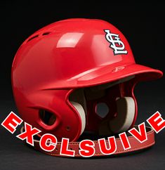 a red helmet with the words exclusive on it and an image of a baseball player's face