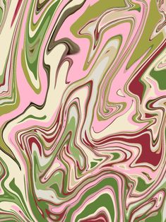 an abstract painting with pink, green and yellow colors