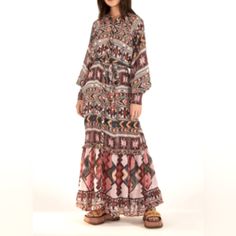 Nwt Farm Rio Amulet Maxi Belted, Beats On Tassels Pearly Buttons Boho Aztec Style Slip On Dress Including Sheer Lightweight 100% Viscose Boho , Maxi , Fall , Bohemian, Resort , Coastal ,, Designer, Festival Aztec Style, Slip On Dress, Aztec Fashion, Boho Maxi, Farm Rio, Sheer Dress, Tassels, Slip On, Festival