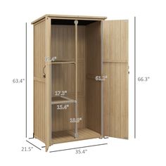 a closet with measurements for the doors and shelves