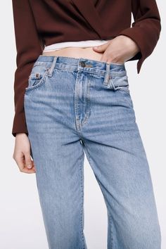 ZW THE VINTAGE BOYFRIEND JEANS - Blue | ZARA United States Vintage Boyfriend Jeans, Mid Rise Jeans, Zara United States, Zara Women, Vintage Fabric, Boyfriend Jeans, Mom Jeans, Straight Leg, Women Jeans