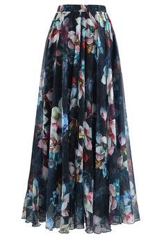 Flowy Floral Chiffon Maxi Skirt - Retro, Indie and Unique Fashion Maxi Frocks, Patterned Skirts, Church Fits, Chiffon Maxi Skirt, Prom Dresses With Pockets, Dresses With Pockets, Dress Up Outfits, Casual Styles