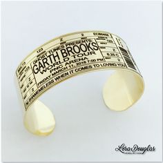 Garth Brooks Concert Ticket Cuff #garthbrooks #garthbrooksworldtour #garthbrooksconcert #concert #ticket #music #livemusic #countrymusic #goldjewelry #gold #bracelet #etsy #etsyjewelry #customjewelry #Jewelry #handmade #handmadejewelry #goldbracelet Adjustable Bracelet Jewelry For Concerts, Silver Band Bracelets For Concerts, Personalized Band Bracelet For Gift, Personalized Band Jewelry For Gift, Personalized Jewelry Band For Gift, Personalized Wristband Gift, Ticket Design Ideas, Concert Ticket Birthday Gift, Adjustable Music-themed Jewelry For Concerts