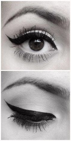 A nice sharp and perfect wing! A really nude/natural eyeshadowlook and your make up is classy and fancy! Maquillage Pin Up, Permanente Make-up, Perfect Winged Eyeliner, Perfect Eyes, Eye Shape, Cat Eyes, Kiss Makeup