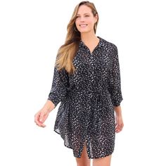 Our new swim coverup dress in lightweight, breathable fabric features button-up front, adjustable tie waist detail, curved hem and classic collar. Coverup Dress, Swim Cover Up Dress, Midi Shift Dress, Swim Coverup, Oversized Dress, Plus Size Swimsuits, Swimsuits For All, Swimwear Cover Ups, Dress 16