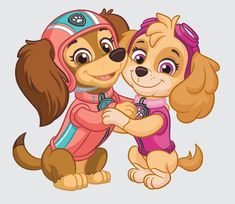 two cartoon dogs are hugging each other