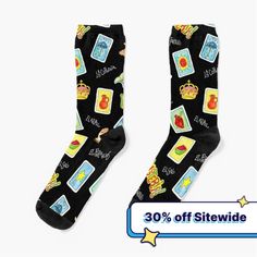 Super soft all-over printed knit socks with extra cushioning in the sole. Suitable for men and women. Hand painted cards inspired by famous Mexican Loteria game. Seamless print on black. Hand Painted Cards, Mexican Loteria, Painted Cards, Loteria Cards, Paint Cards, Symbol Design, Designer Socks, Knit Socks, Socks For Sale