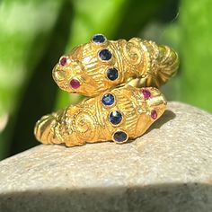 Zolotas 18k Gold Sapphire And Ruby Ring Hard To Find And Very Collectible Weighs 12.1g Matching Bracelet For Sale 18k Gold Ring, Matching Bracelet, Ring Color, Ruby Ring, Matching Bracelets, Womens Jewelry Rings, Hard To Find, Blue Gold, Gold Ring