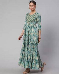 Indian Women Green Floral Cotton Anarkali Flared Kurta Kurti New Dress Top Tunic | eBay Kurti Long, Cotton Anarkali, India And Pakistan, Dress Top, Brands Outlet, Anarkali, Indian Dresses, Traditional Outfits, New Dress