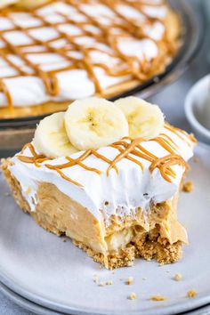 a piece of pie with bananas on top