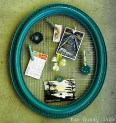 a tennis racket with pictures and other things on it