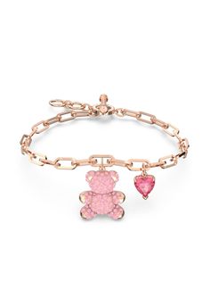 pink/rose gold tone Swarovski crystal embellishment rose gold plated cubic zirconia enamel detail bear motif heart charm cable-link chain T-bar fastening Air Jordan 1 Court Purple, Swarovski Bracelet, Demi Fine Jewelry, Rose Gold Bracelet, Pink Bracelet, Fine Earrings, Blue Bracelet, Pricing Jewelry, Women Accessories Jewelry