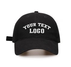 This is the perfect hat for you! Just enter your custom text and we'll embroider it on the front of this cozy cotton hat. It's sure to make you stand out in the crowd. ★If you need a group hat, please contact me and I will create a preview image of the hat for you. ★If you need more than ten custom hats, please contact me and I will give you a better discount price. ★ If you need a unique logo or a different style, please contact me and I will help you choose the best looking hat design with emb Cheap Letter Print 5-panel Hat, Hip Hop Style Fitted Cap With Letter Print, Hip Hop Dad Hat With Letter Print, Black Dad Hat With Letter Print And Flat Bill, Dad Hat With Letter Embroidery For Streetwear, Black Dad Hat With Letter Embroidery For Streetwear, Curved Bill Hat With Custom Logo, Hip Hop Curved Bill Hat With Letter Print, Customizable Cotton Trucker Hat With Curved Bill