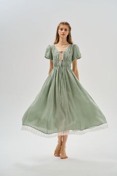 IRIS 23 | lace up linen dress Green Ethereal Dress, Puff Sleeve Dress Vintage, Ethereal Dress, London Trip, Dress Corset, Structured Dress, Romantic Atmosphere, Fashion Wishlist, Puffed Sleeves Dress