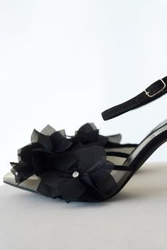 Black Wedding Shoes With Black Flowers and Pointy High Heels, Floral Bridal Shoes With Ankle Strap, Wedding Sandals With Organza Flowers - Etsy Ukraine Black High Heel Wedding Shoes For Spring, Elegant Flower-shaped Sandals With Heel Strap, Elegant Formal Flower Sandals, Chic Wedding Heels With Flower Detail, Black Wedding Shoes For Spring Formal, Elegant Flower Shaped Sandals For Party, Elegant Flower Shaped Evening Heels, Elegant Flower-shaped Sandals For Parties, Elegant Flower-shaped Evening Heels