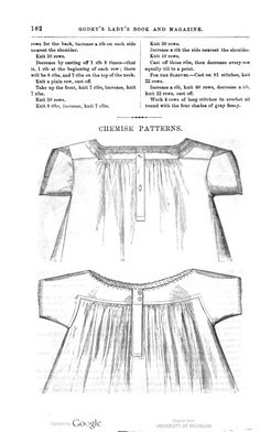 chemese patterns image of page 162 Godey's Ladies Magazine Feb 1861 Chemise Pattern, Patron Vintage, Period Outfit, Digital Library