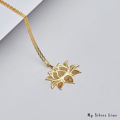 Mother's Day Gold Sterling Silver Flower Necklace, Gold Sterling Silver Flower Necklace For Mom, Spiritual Flower Engraved Necklace, Gold Spiritual Jewelry With Flower Shape, Spiritual Flower Pendant Jewelry For Mom, Minimalist Engraved Flower Jewelry, Spiritual Flower Pendant Jewelry Gift For Mom, Flower Shaped Jewelry With Flower Charm Gift, Flower Charm Jewelry As A Gift