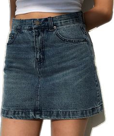 Blue Denim Stretch Skort, Stretch Denim Blue Skort, Blue Denim Short Length Skort, Blue Denim Short Skort, Blue Mid-rise Cotton Skort, Casual Dark Wash Denim Skort, High Rise Blue Denim Skort, Fitted Washed Blue Casual Denim Skirt, Vintage Denim Skirt