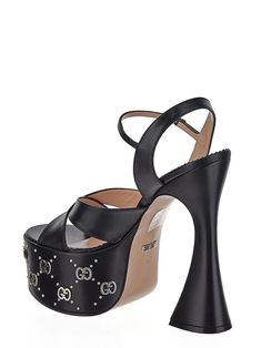 100% calf leather - Inner: Leather - Insole: Leather - Sole: Leather - Round toe - Adjustable buckle strap - Silver-tone studs on the platform - Heel 17 cm - Sole height 6cm Guccio Gucci, Leather Platform Sandals, Gucci Leather, The Platform, Platform Heel, Gorgeous Bags, Italian Fashion, Platform Heels, Stylish Men