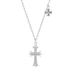 Description & Details Embrace the timeless symbol of faith, spirituality, and devotion with our exquisite pieces inspired by the sacred cross. Each design in our collection is meticulously crafted to honor the significance of the cross and serve as a beautiful reminder of one's beliefs and values. • Material: Solid 925 Sterling Silver ∙ Cubic Zirconia• Finish: Hypoallergenic ∙ Gold Plating• Dimensions: 10.3 x 19.3 mm charm, 40 - 45 cm chain, adjustable• All our work is custom made by hand with love