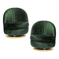 two green velvet chairs with gold bases