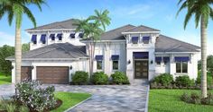 this is an artist's rendering of a house in the florida style with palm trees