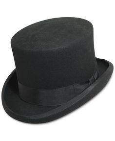 Complete your formal look with this elegant English top hat from Dorfman Pacific. The wool felt is trimmed with a tonal ribbon and lined in satin. Formal Black Costume Hats With Curved Brim, Black Formal Costume Hat With Curved Brim, Formal Wool Felt Hat For Winter, Black High Crown Hat For Formal Occasions, Classic Top Hat With Flat Crown For Kentucky Derby, Classic Curved Brim Fedora For Party, Formal Solid Fedora With Flat Crown, Formal Fur Felt Boater Hat With Short Brim, Elegant Fedora With Flat Crown For Party