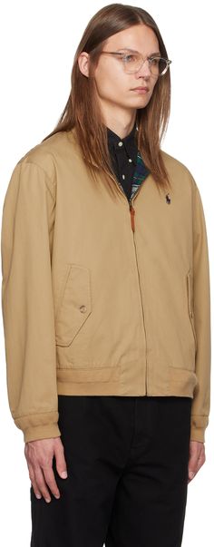 Cotton twill jacket. · Stand collar · Zip closure · Logo embroidered at chest · Flap pockets · Rib knit hem and cuffs · Full cotton twill lining Supplier color: Luxury tan Cotton Twill Jacket, Twill Jacket, Cotton Jacket, Logo Embroidered, Flap Pocket, Stand Collar, Cotton Twill, Polo Ralph, Rib Knit