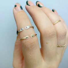 Double Letter Ring - Stacking Rings - Dainty Ring - Stackable Ring Bands - Amaná Penina Description These modern minimalistic stacking ring make a great set and work well as everyday jewelry. The stacking rings are just right for wearing alone, as a knuckle ring or as a set. Also available in 14k Gold-filled. Please feel free to contact us for any customization ideas and requests! About Amaná Penina Every single product we made is handmade and made to order in your size in our workshop located i Simple Stackable Initial Ring, Dainty Gold-plated Initial Ring, Minimalist Diamond Initial Ring, Stackable, Silver Adjustable Simple Initial Ring, Dainty Yellow Gold Initial Ring, Adjustable, Rings Dainty, Customization Ideas, Ring Bands, Knuckle Ring