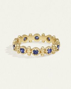 Discover the Asteria Eternity Ring in 14k solid gold with natural sapphires. A prong-set sapphire ring inspired by tennis bracelets. Sapphire Eternity Ring, Fluid Movement, Ring Blue Sapphire, Colour Full, Ancient Jewellery, Necklaces Set, Handmade Engagement Rings, Show Outfits, Ring Sapphire