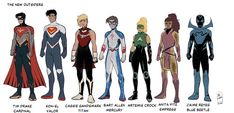 an artist's depiction of the different superheros in their costumes