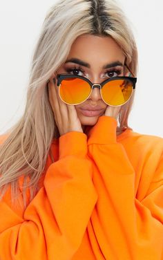 Orange Sunglasses, Cute Sunglasses, Orange Outfit, Fashion Eye Glasses, Shades Sunglasses, My Pinterest, Accessories Fashion, Eyewear Fashion, Round Sunglass Women