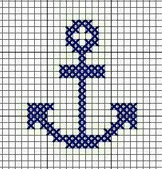 a cross stitch pattern with an anchor in the middle and blue threadwork on it